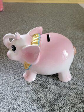 Vintage Ceramic Pink Piggy Back with Circus Collar - Super Cute!